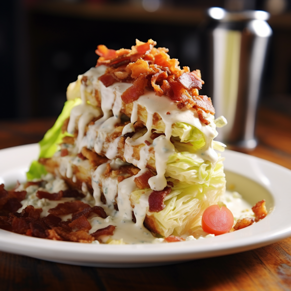 Classic loaded wedge salad is stacked with texture and flavor