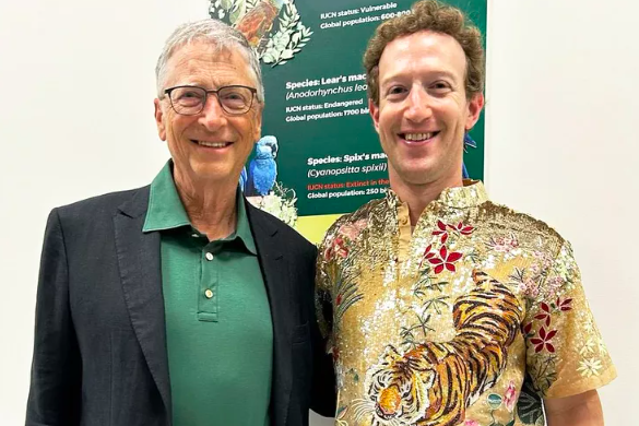 Mark Zuckerberg and Bill Gates squeezed into a mini-version of the Meta CEO’s Harvard dorm for his 40th birthday bash