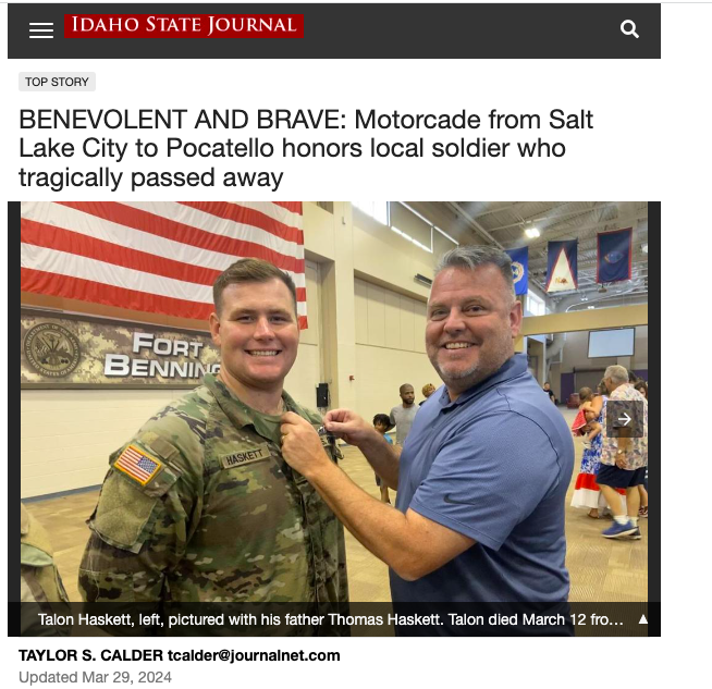 RIP Talon Haskett: Motorcade From Salt Lake City to Pocatello Honors Passing of Idaho Soldier