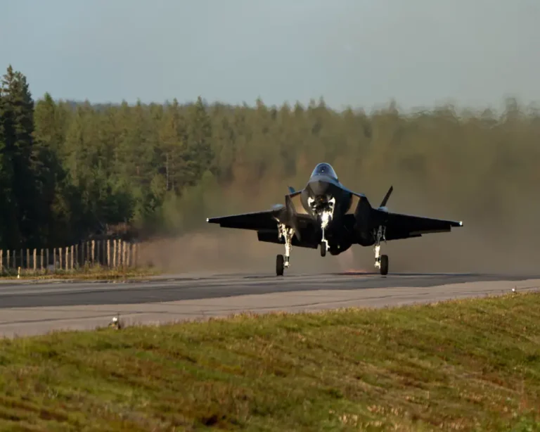 American F-35 stealth fighters landed on a highway in Europe for the first time in training with one of NATO’s newest allies